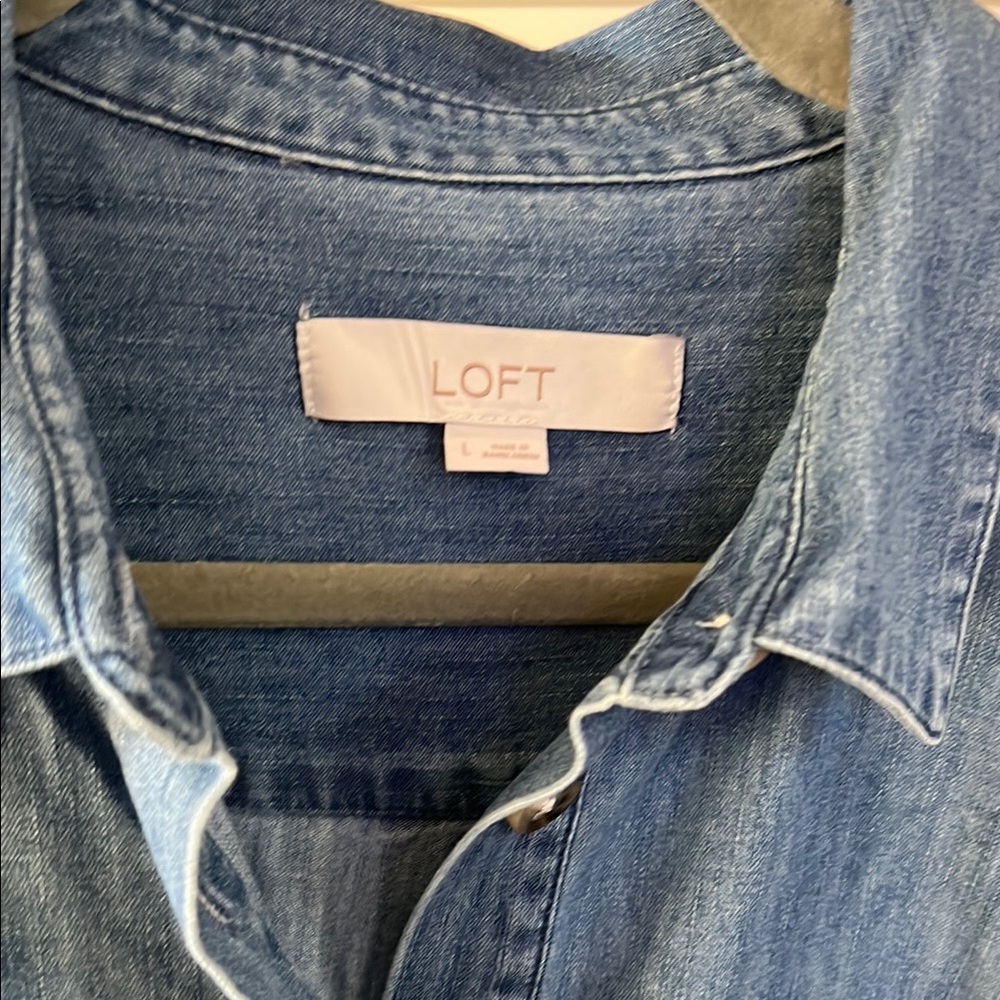 LOFT Indigo Denim Shirt Dress - Picture 2 of 4